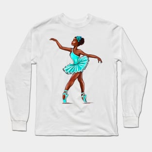 African American Black ballerina girls with corn rows ballet dancing 6 ! black girl with Afro hair and dark brown skin wearing a green tutu. Love Ballet Long Sleeve T-Shirt